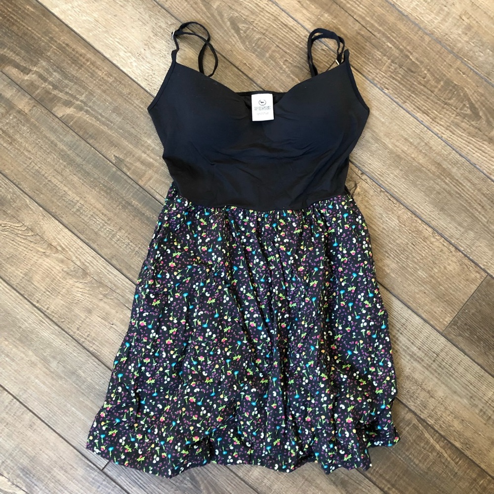 Victoria’s Secret PINK mini dress black floral L spaghetti strap